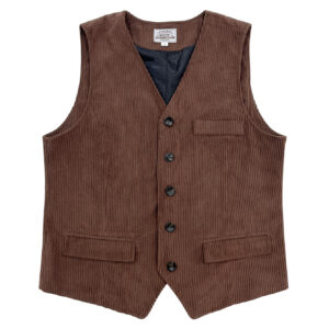 Mens Corduroy Vest With Patchwork Pockets And Outer Jacket
