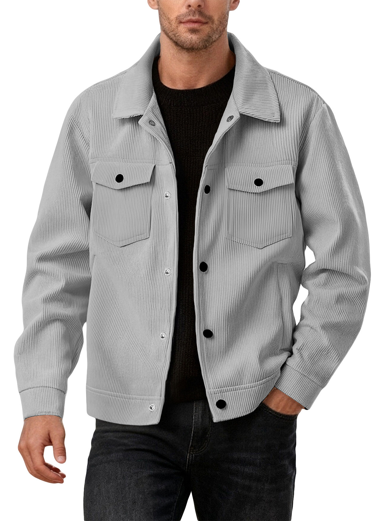 Mens Sporty Casual Jacket With A Lapel Long Sleeves And Pockets - Image 3