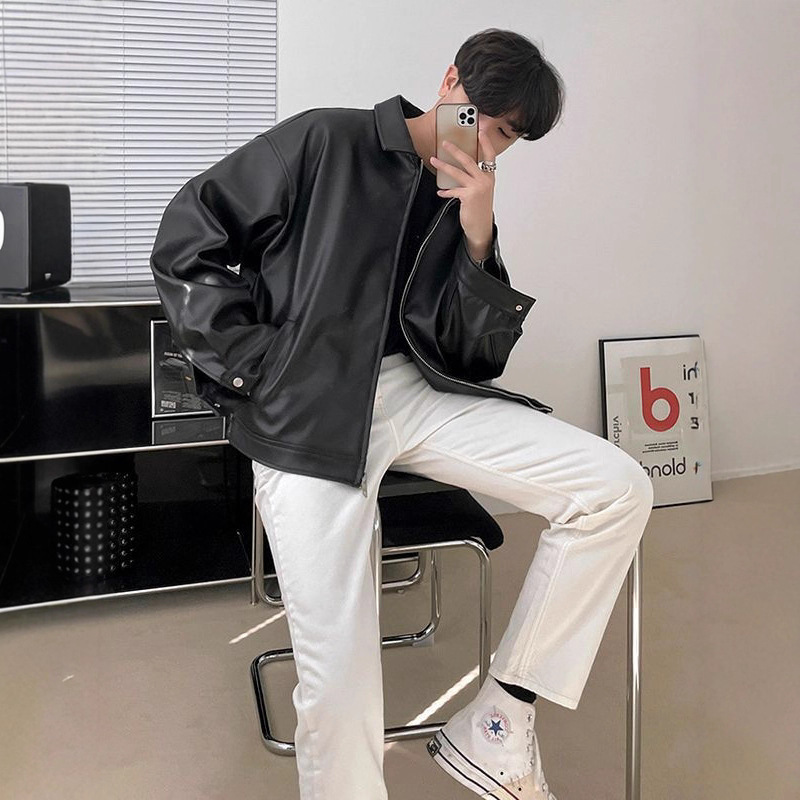 Men's Korean Leather Casual Baseball Jacket - Image 5