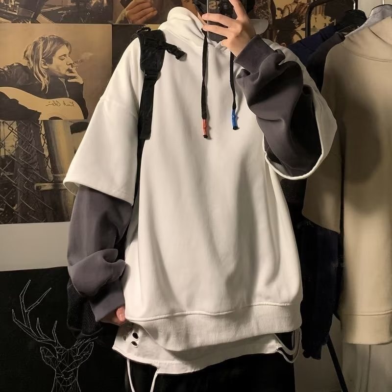 Fashion Velvet Padded Fake Two-piece Sports Hoodie - Image 8