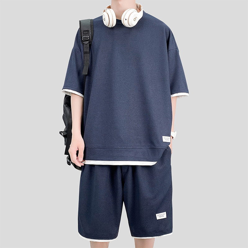 Waffle Sports Suit Men's Top And Shorts Two-piece Set - Image 2