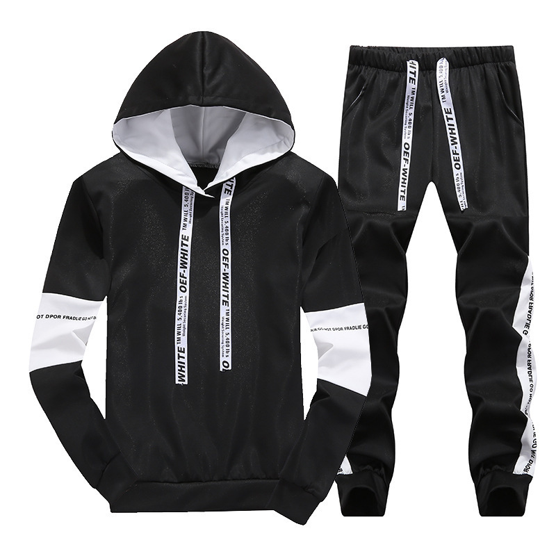 Hooded stripe letter sports suit