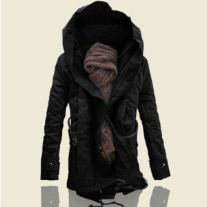 Men's plus fat plus size hooded mid-length cotton coat