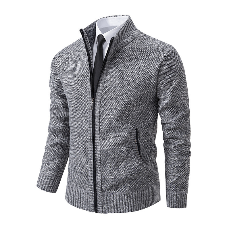 Autumn And Winter Warm Men's Casual Cardigan Stand-up Collar Sweater Coat Fashion - Image 7