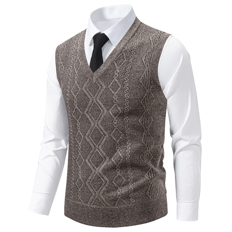 Men's V-Neck Slim-Fit Jacquard Pullover Vest - Image 3