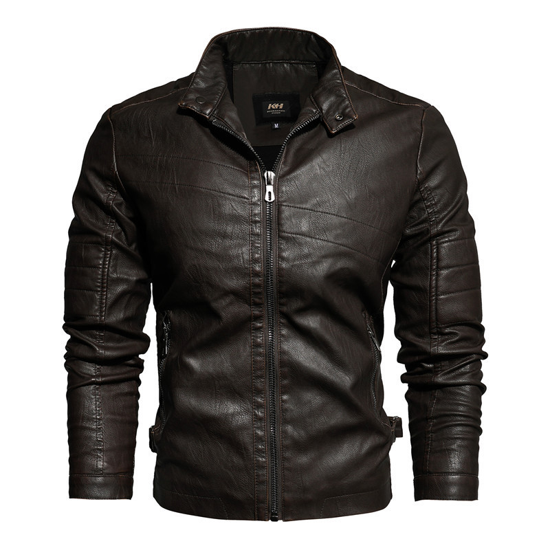 Thick striped pu leather jacket - Image 2