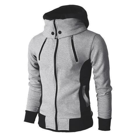 Men's Zip UP Hooded Jacket Fake Two Piece Sports Cardigan Casual Slim Sweatshirt Jacket - Image 4