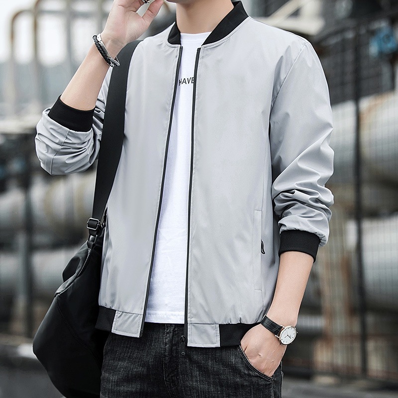 Men's Jacket Spring And Autumn Solid Color Stand Collar Coat - Image 5