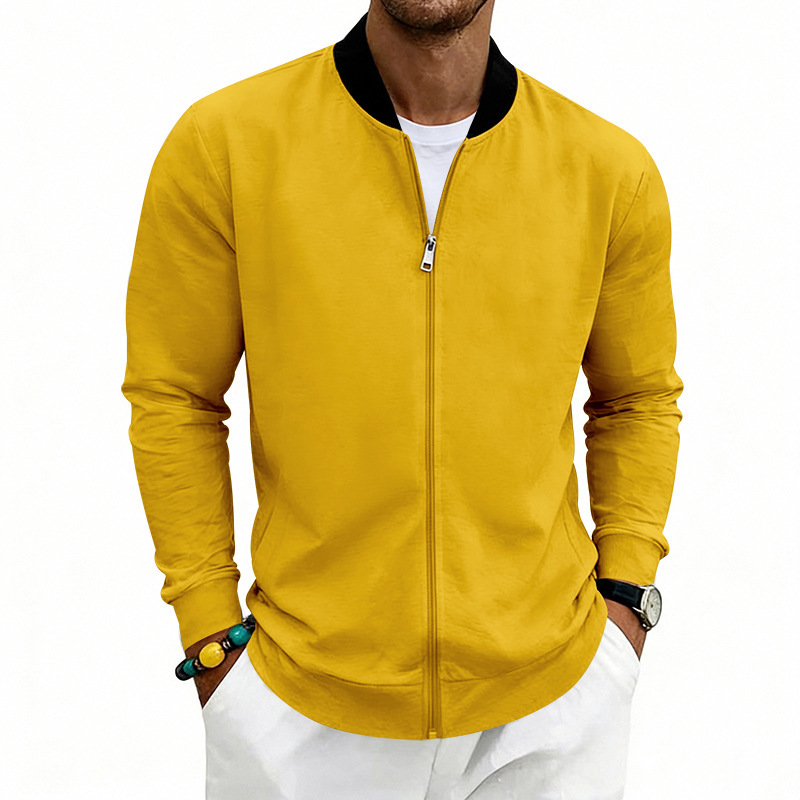 SpringAutumn Thin Vintage Mens Simple Flight-Style Stand Collar Zip-Up Baseball Jacket Cardigan - Image 5