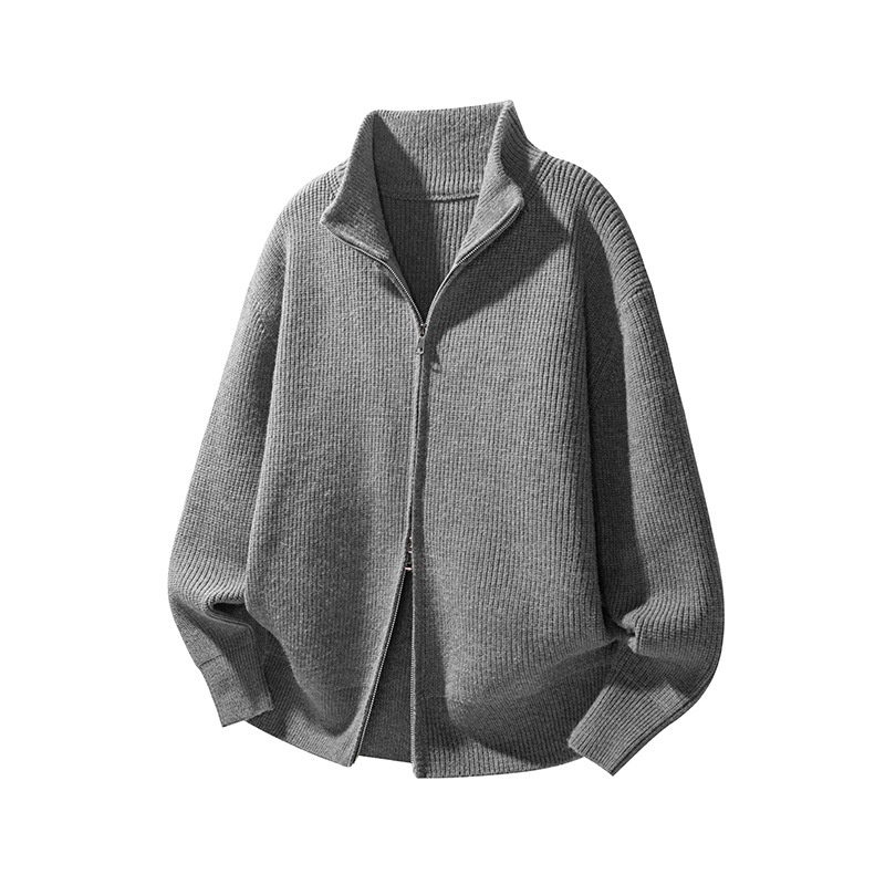 Men's Solid-Color Slim-Fit Turtleneck Sweater Jacket With Zipper - Image 5