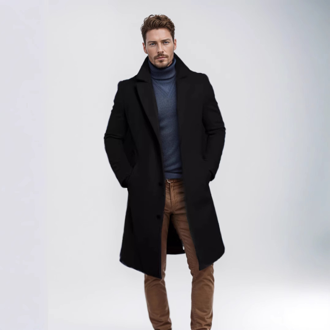 Men's Mid-length Solid Color Autumn And Winter Woolen Coat - Image 9