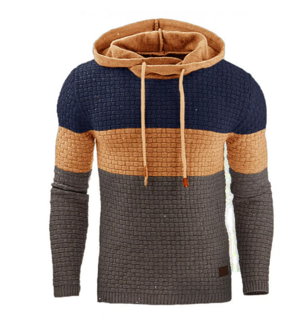European and American Men's Jacquard Sweater Long-sleeved Hoodie Warm Color Hooded Sweatshirt Jacket - Image 2