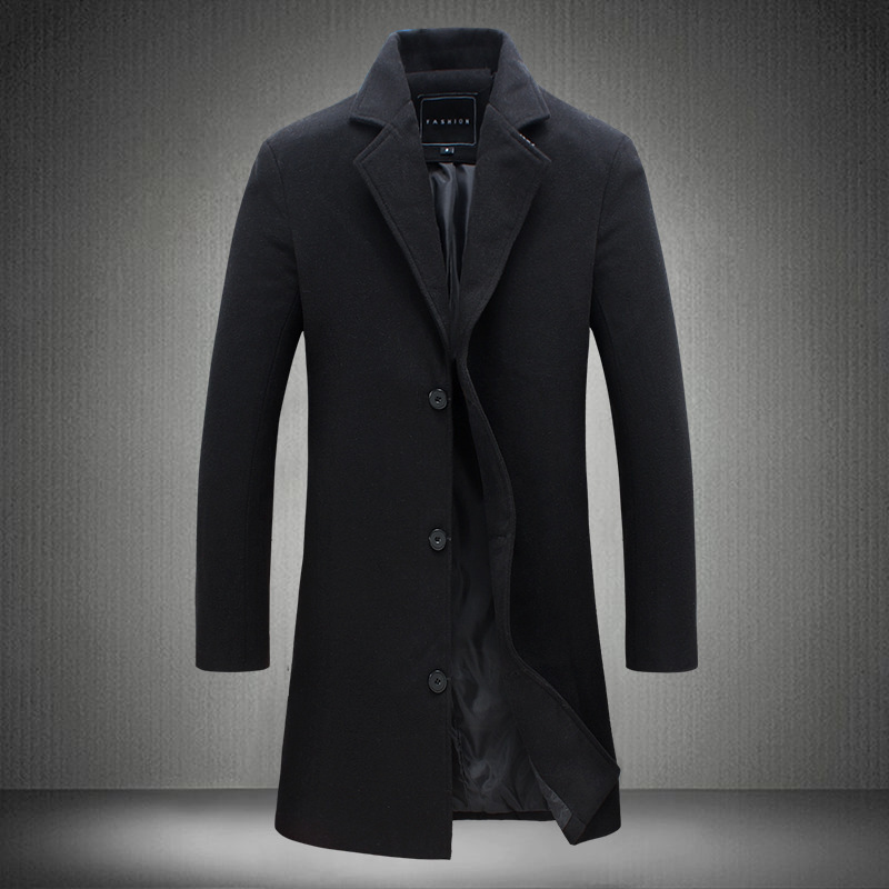 Autumn And Winter New Mens Solid Color Casual Business Woolen Coats - Image 6