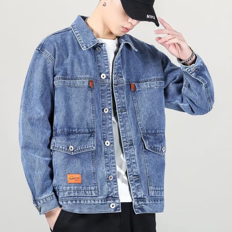Fashion Smoky Gray Vintage Denim Jacket Men - Image 4