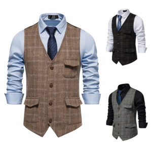 Vintage Mens Tweed Plaid Waistcoat Jacket