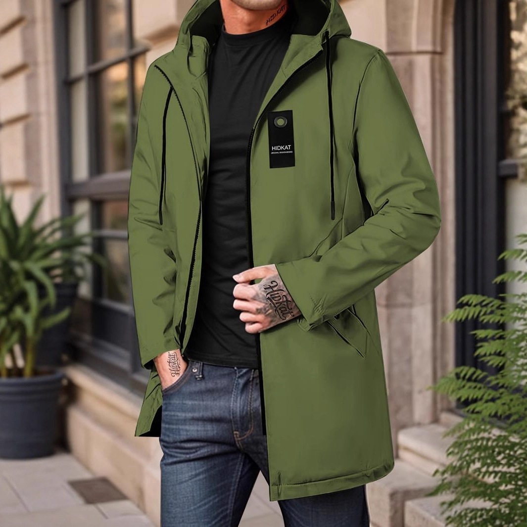Mid-length Men's Hooded Casual Workwear Shell Jacket Windproof Jacket - Image 4