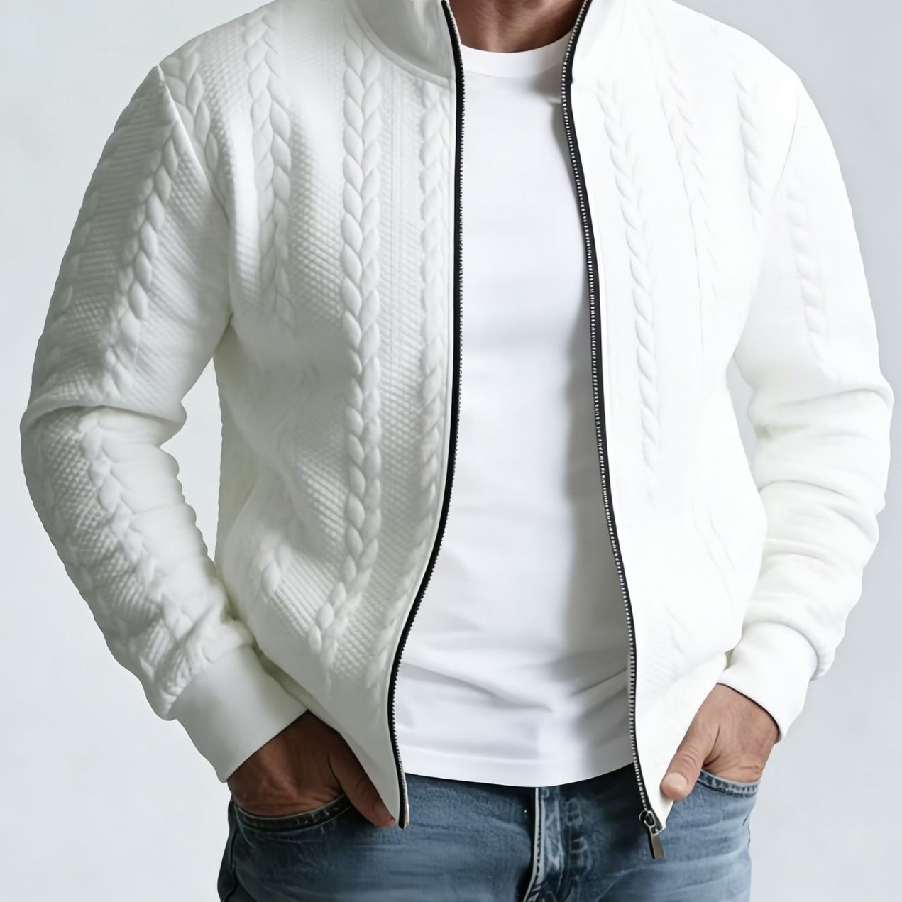 Mens Jacquard Fashionable Stand-Neck Jacket - Image 5
