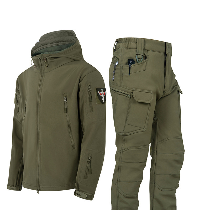 Ruins Russian Camouflage Shark Skin Shell Jacket Suit Fleece-lined Waterproof Tactical Suit - Image 7