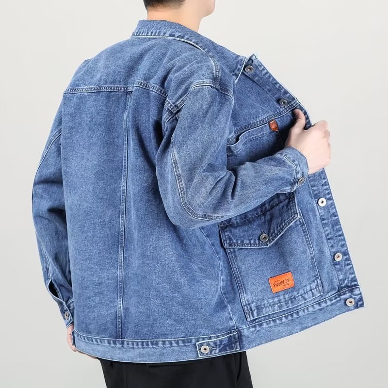 Fashion Smoky Gray Vintage Denim Jacket Men - Image 8