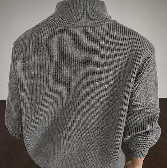 Men's Solid-Color Slim-Fit Turtleneck Sweater Jacket With Zipper - Image 3