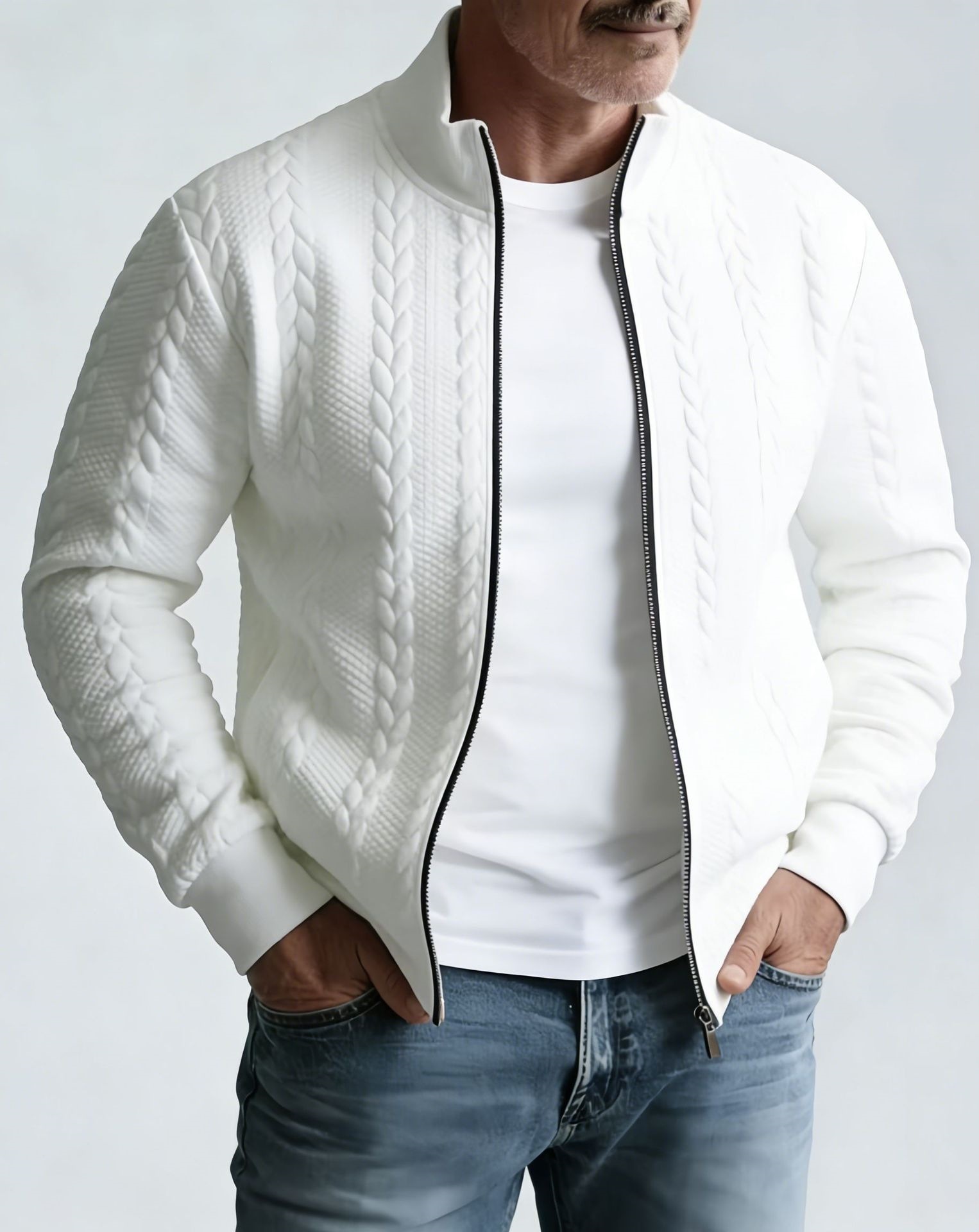 Mens Jacquard Fashionable Stand-Neck Jacket - Image 7