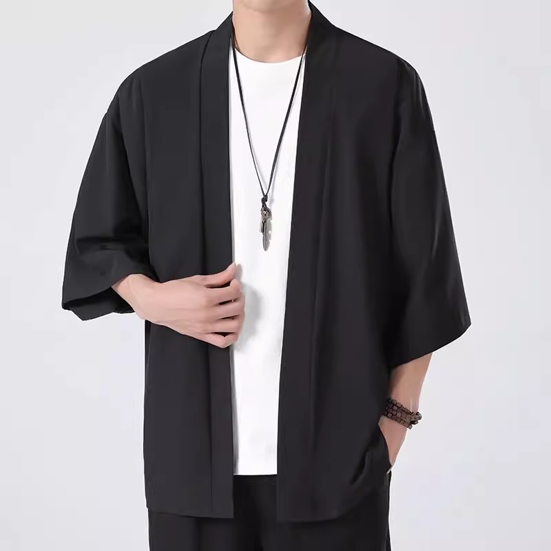 Mens Fashionable Solid-Color Kimono Jacket - Image 9