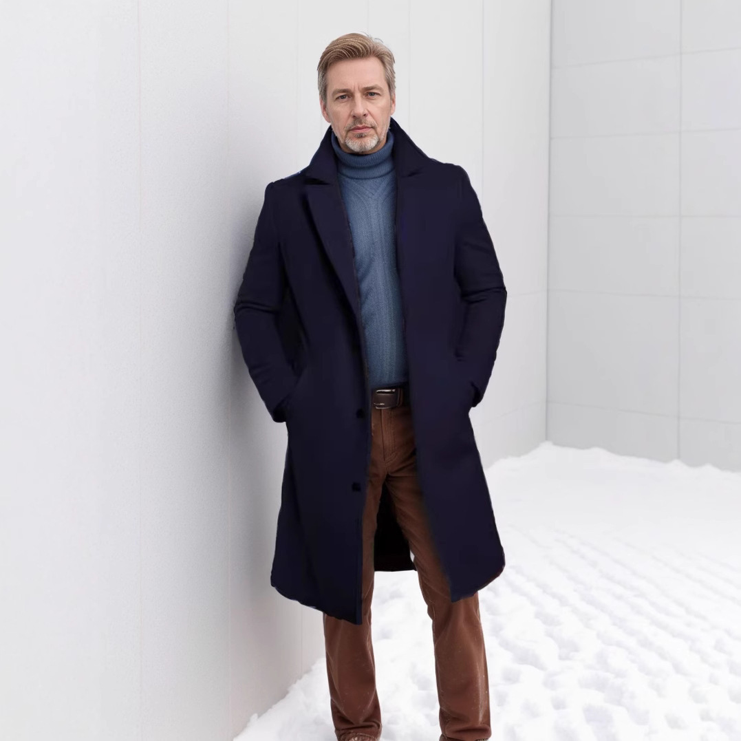 Men's Mid-length Solid Color Autumn And Winter Woolen Coat - Image 3