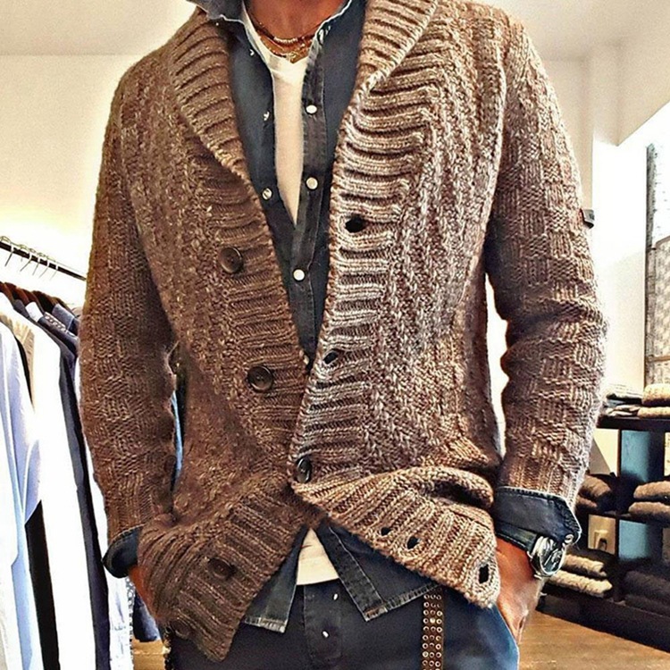 Thickened Long-Sleeved Slim Brown Lapel Cardigan Jacket - Image 8