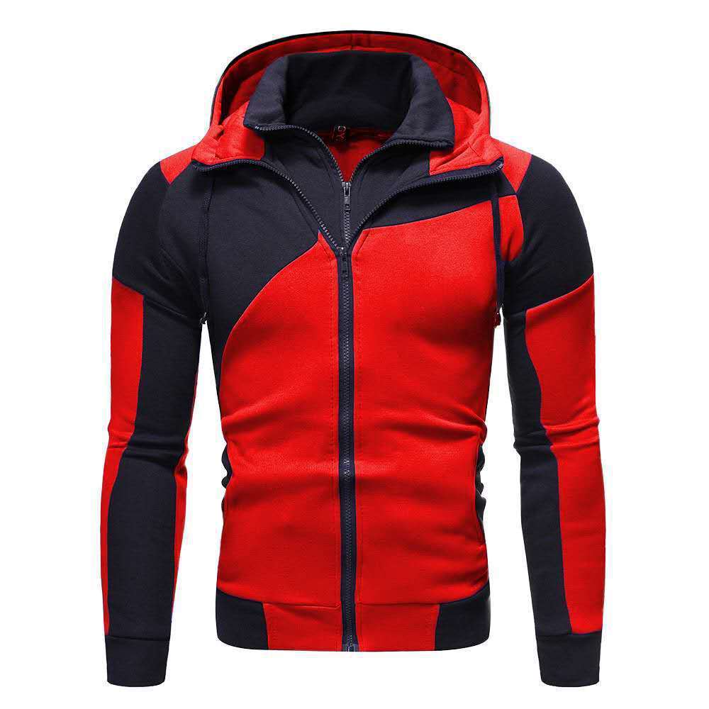New Double Zipper Hoodie Men's Hoodie Stitched Zipper Jacket - Image 3