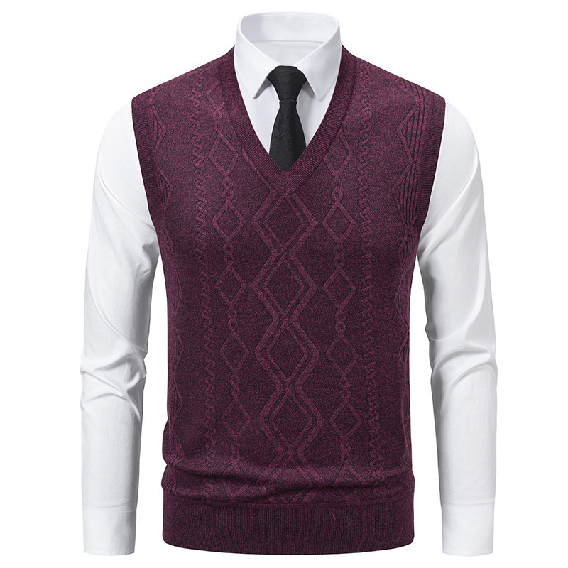 Men's V-Neck Slim-Fit Jacquard Pullover Vest - Image 4