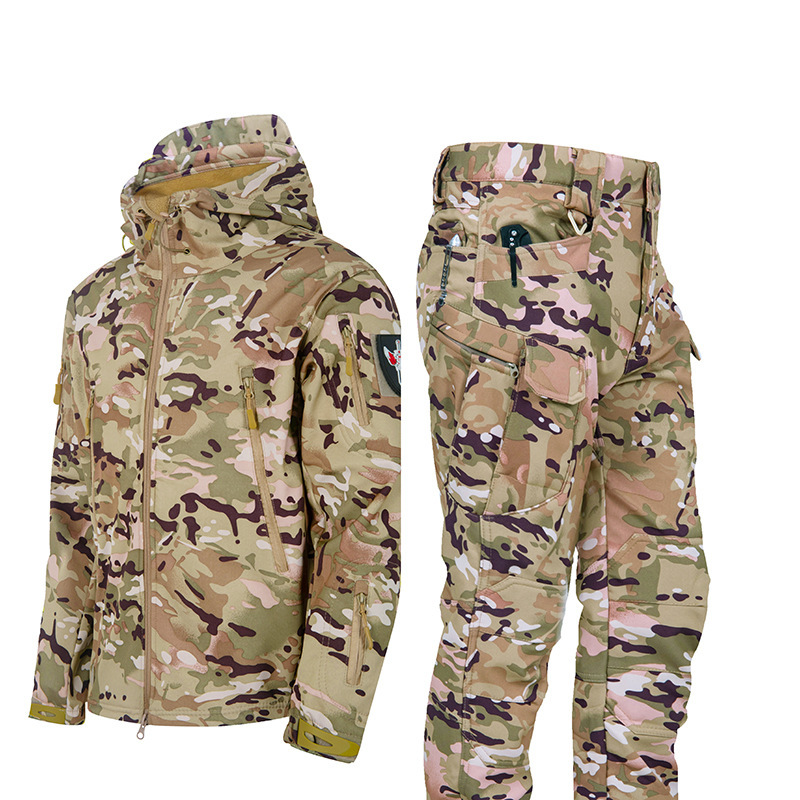 Ruins Russian Camouflage Shark Skin Shell Jacket Suit Fleece-lined Waterproof Tactical Suit - Image 6