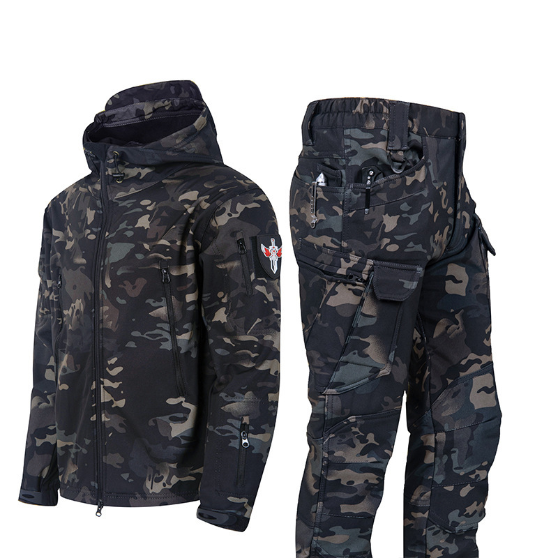 Ruins Russian Camouflage Shark Skin Shell Jacket Suit Fleece-lined Waterproof Tactical Suit - Image 9