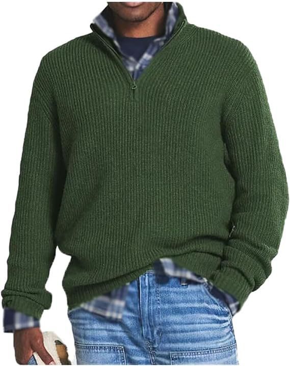 Foreign Trade Men's Business Casual Loose Zip Stand Collar Sweater - Image 6
