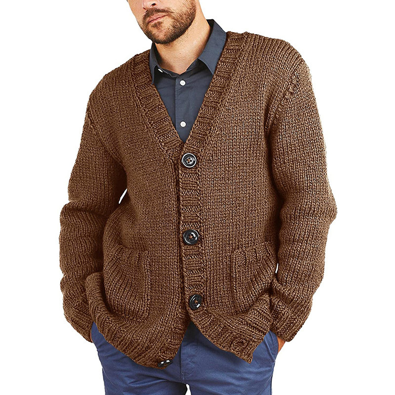 Thickened Long-Sleeved Slim Brown Lapel Cardigan Jacket - Image 9