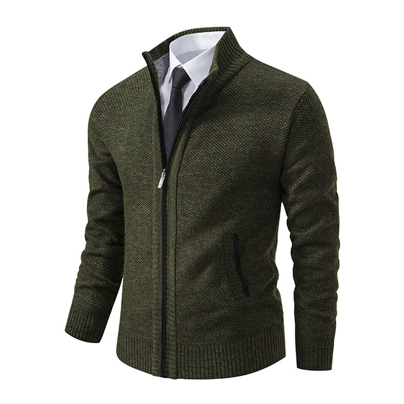 Autumn And Winter Warm Men's Casual Cardigan Stand-up Collar Sweater Coat Fashion - Image 6