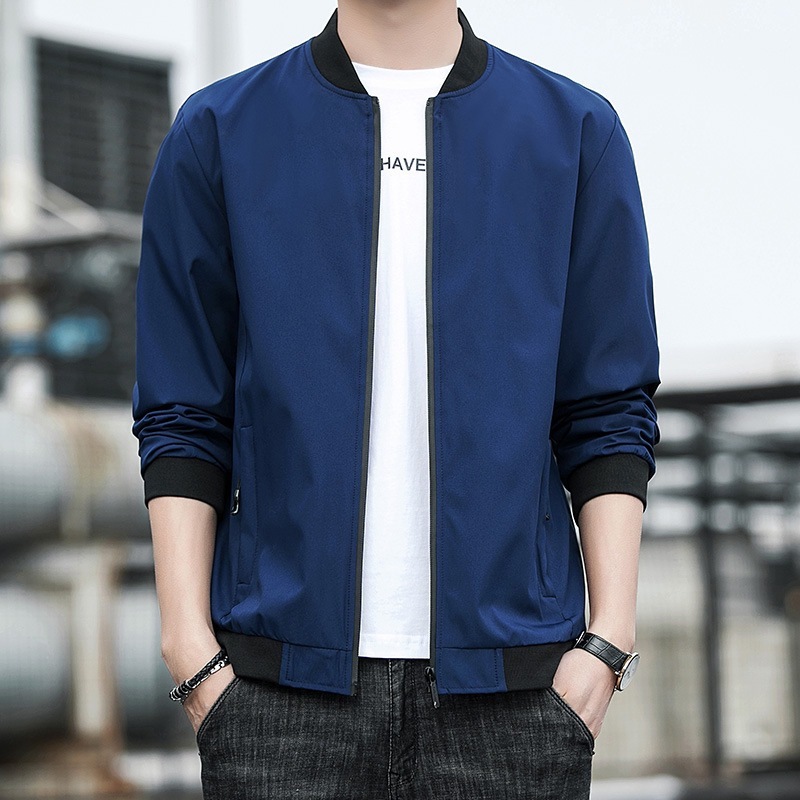 Men's Jacket Spring And Autumn Solid Color Stand Collar Coat - Image 4
