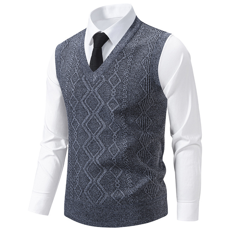 Men's V-Neck Slim-Fit Jacquard Pullover Vest - Image 9