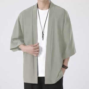 Mens Fashionable Solid-Color Kimono Jacket