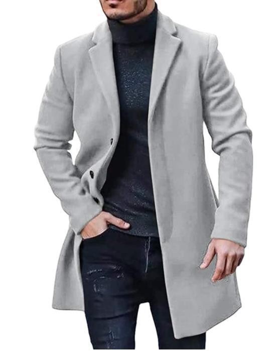 Men's Mid-length Solid Color Autumn And Winter Woolen Coat - Image 7