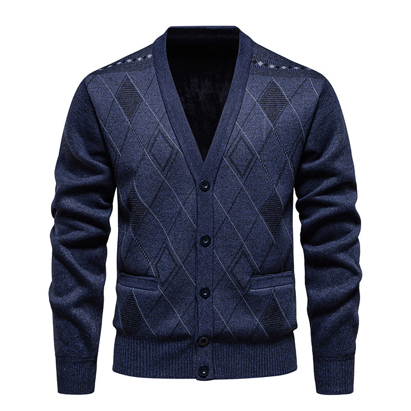 Sweater Fleece-lined Padded Cardigan Knitwear Men's Jacket Coat - Image 8