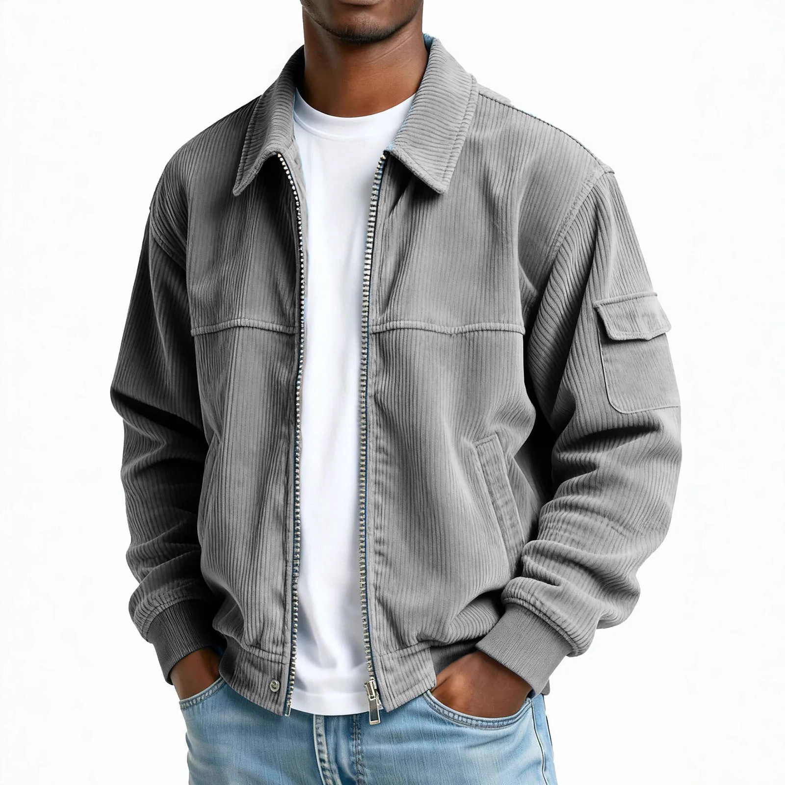 New Men's Retro Corduroy Fashion Casual Long Sleeve Pocket Jacket Men - Image 5