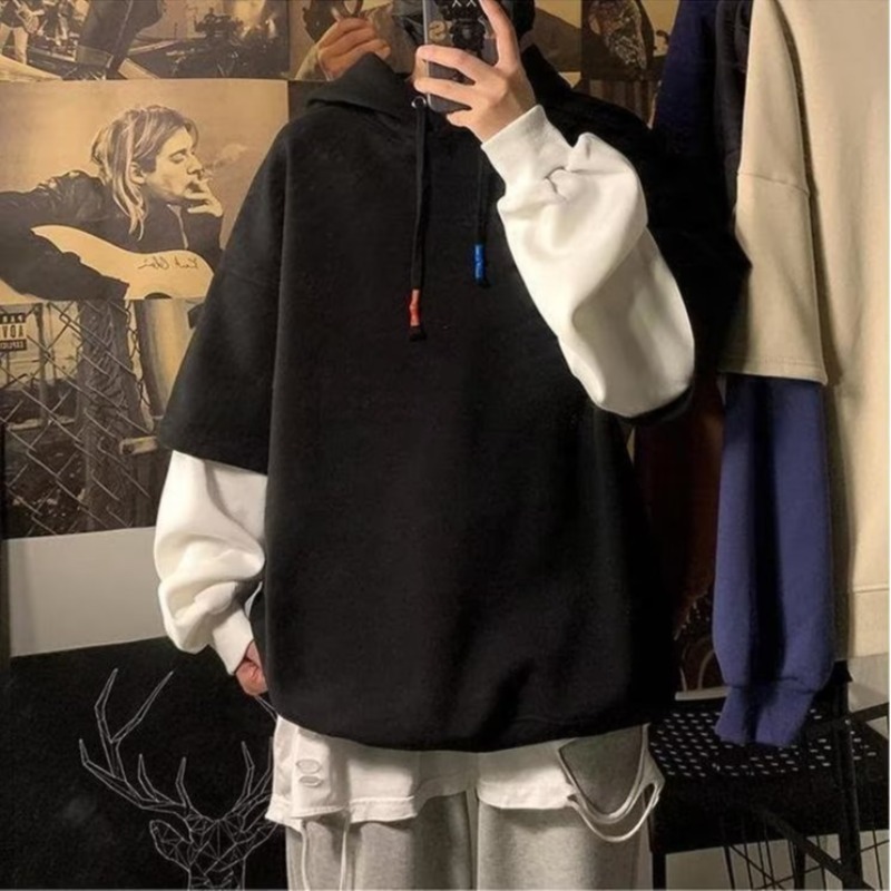 Fashion Velvet Padded Fake Two-piece Sports Hoodie - Image 6