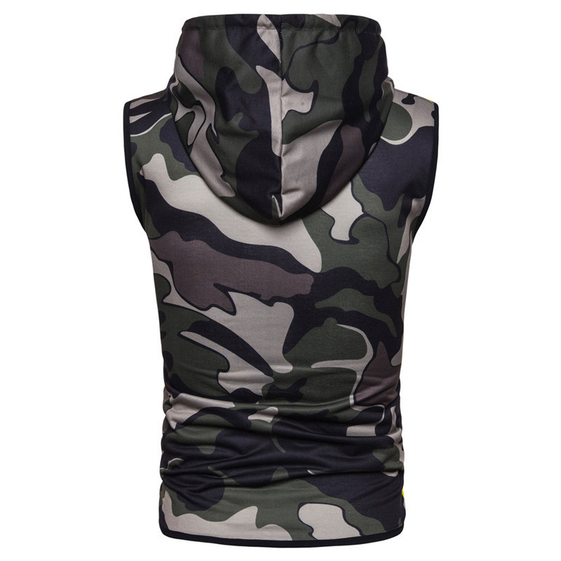 Zipper Hooded Sleeveless Camouflage Printed Fitness Sports Vest - Image 3