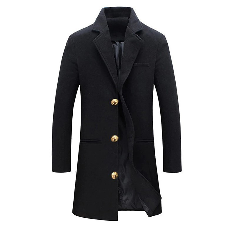 Winter Lapel Trench Coat Fashion Pocket Single Breasted Jacket Outerwear Casual Solid Color Men's Clothing - Image 3