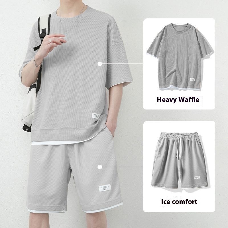 Waffle Sports Suit Men's Top And Shorts Two-piece Set - Image 6