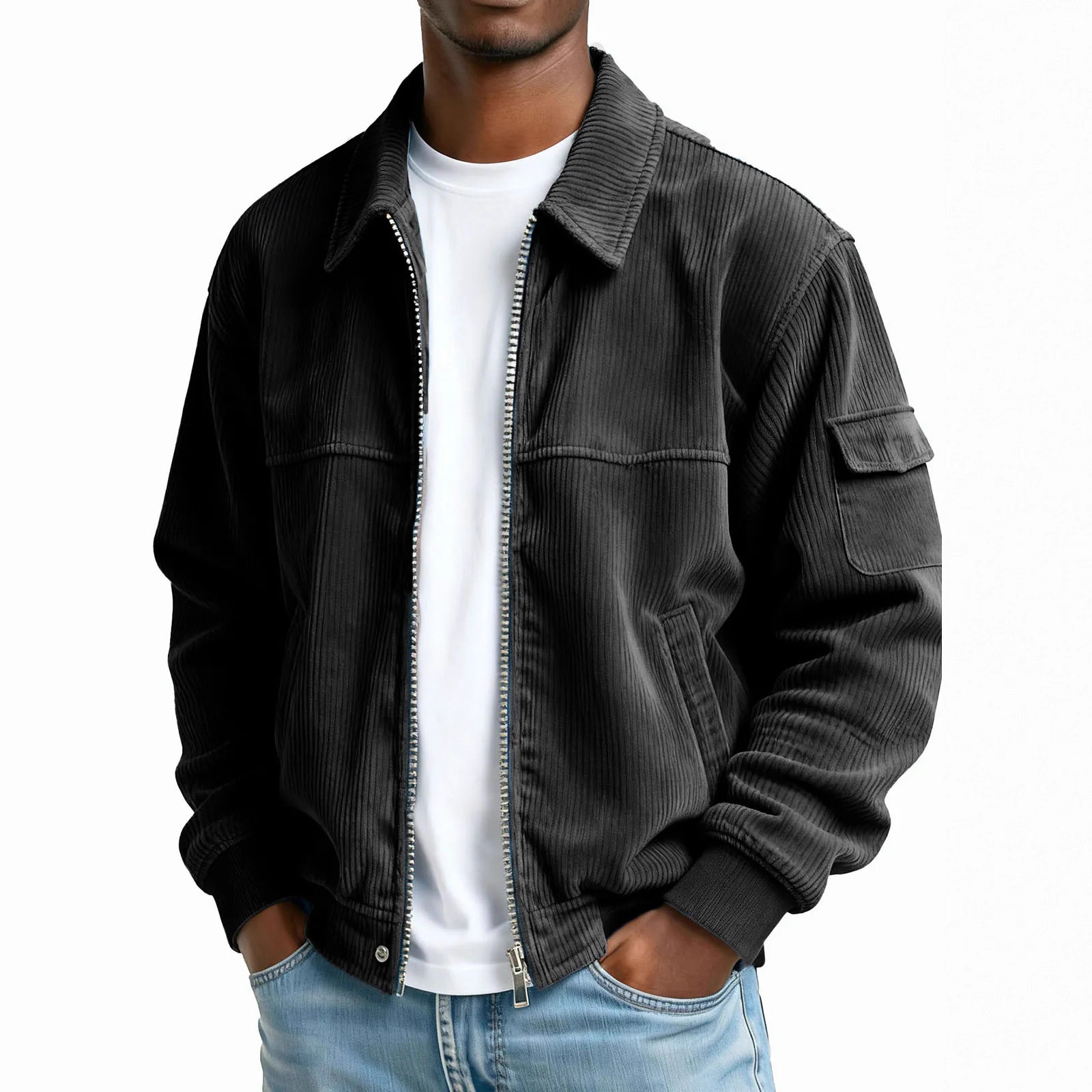 New Men's Retro Corduroy Fashion Casual Long Sleeve Pocket Jacket Men
