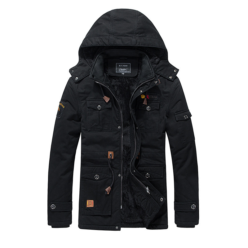 Men's Fleece Padded Jacket Mid-length Hooded Jacket - Image 8