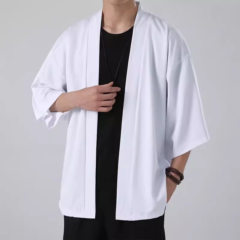 Mens Fashionable Solid-Color Kimono Jacket - Image 4