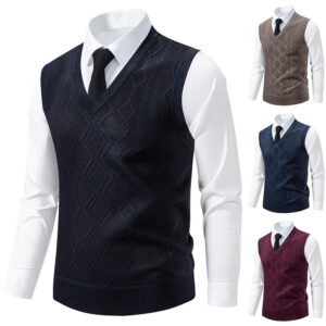 Men's V-Neck Slim-Fit Jacquard Pullover Vest