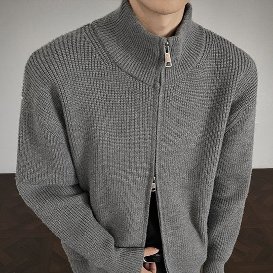 Men's Solid-Color Slim-Fit Turtleneck Sweater Jacket With Zipper - Image 2